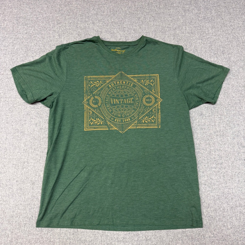 Weatherproof Vintage Graphic T-Shirt XL Green Short Sleeve Globe Logo Est 1948